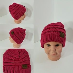 toddler Beanie hats thermal protective Dark Pink
